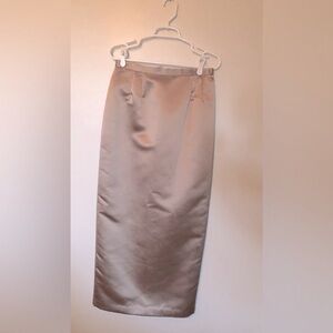 Adriana Papell Occasions Satin Maxi Skirt Champagne Pale Pink Zip Slit in Back